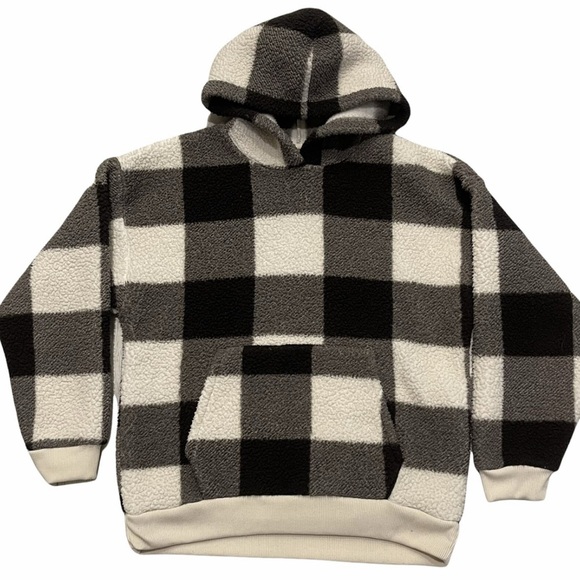 American Eagle Black and White Checkered Sherpa Hoodie size large - Picture 2 of 3